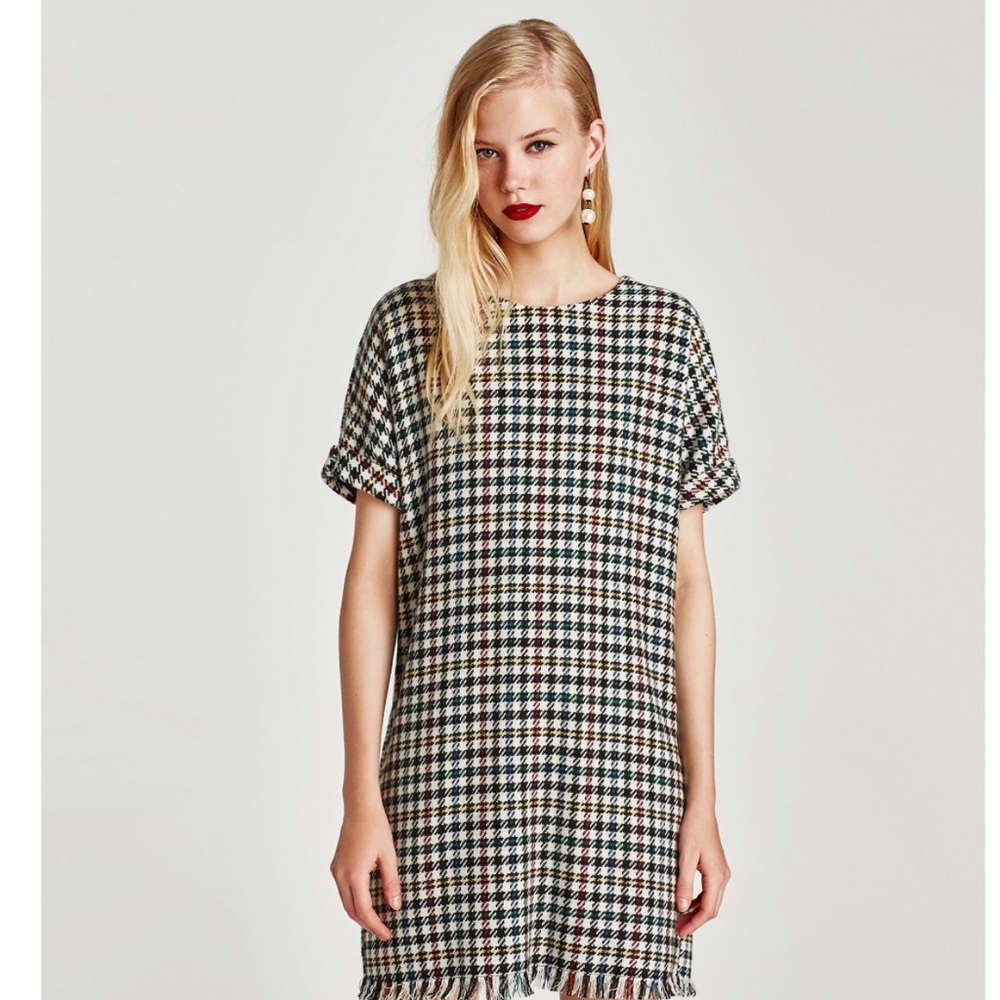 ZARA Checked Tweet Dress with Zip Small